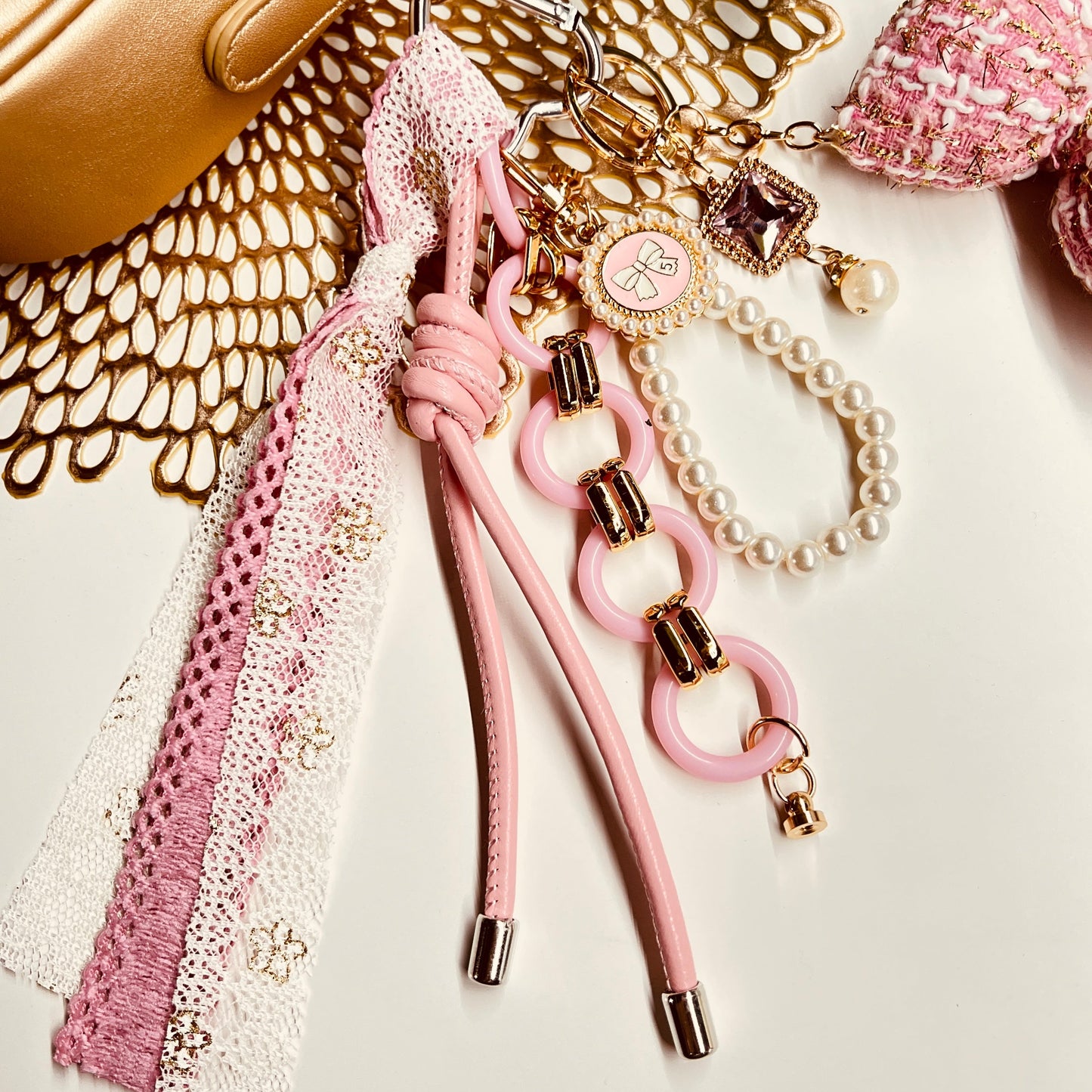 HANDMADE BAG CHARMS ~ PINK BOW/COQUETTE