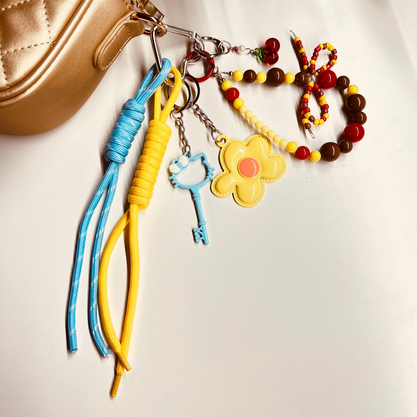 HANDMADE BAG CHARMS ~ YELLOW FLOWER METAL CHARM