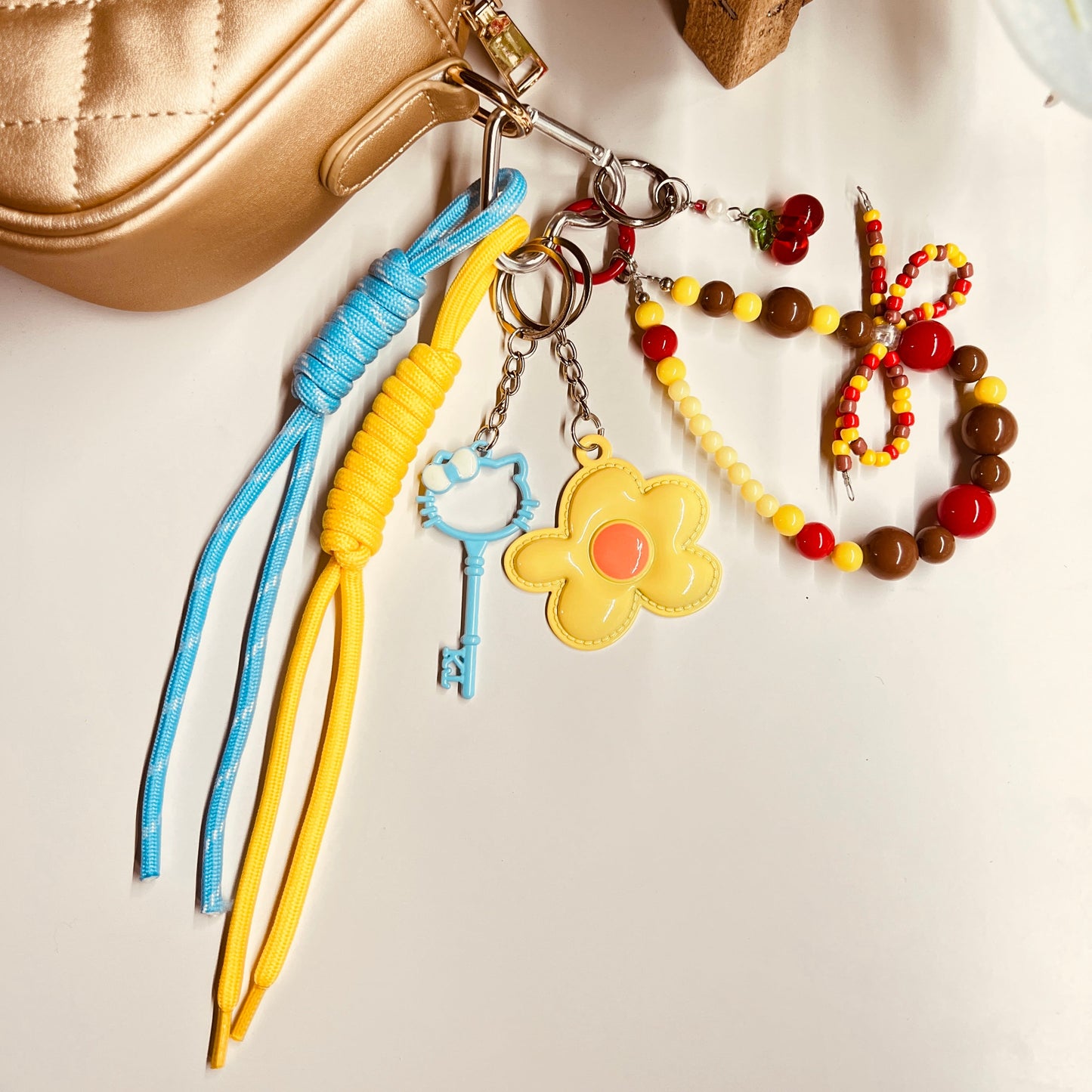 HANDMADE BAG CHARMS ~ YELLOW FLOWER METAL CHARM