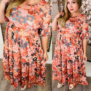 Rust/Navy Floral Tiered Dress