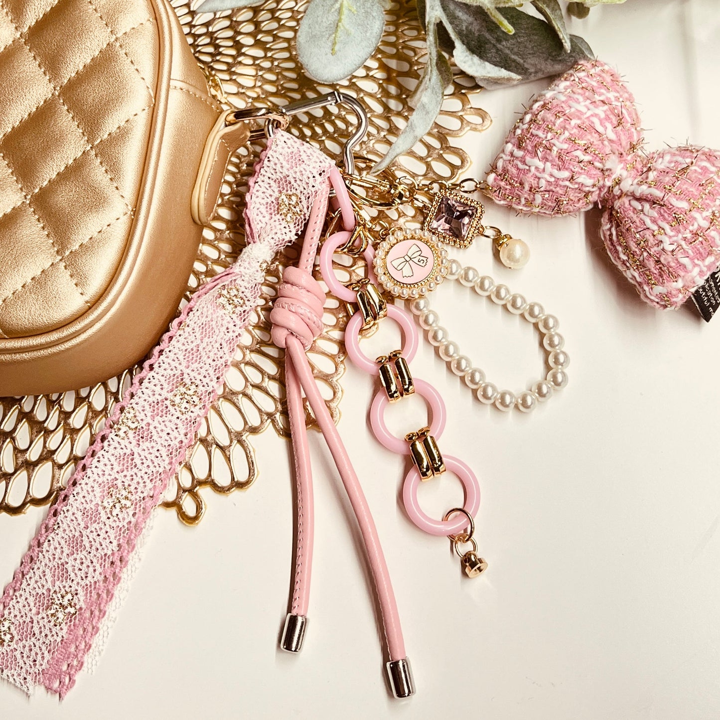 HANDMADE BAG CHARMS ~ PINK BOW/COQUETTE