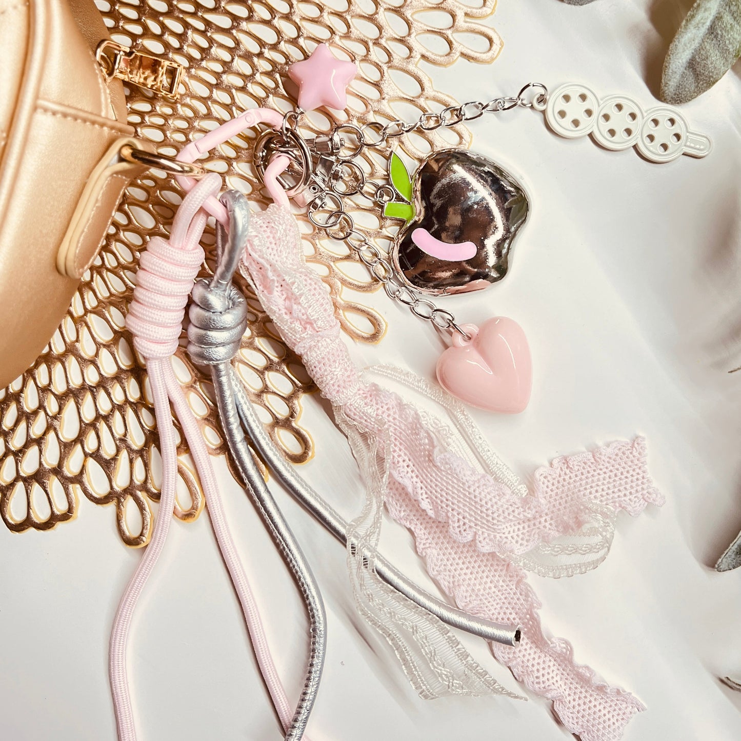 HANDMADE BAG CHARMS ~ METAL APPLE