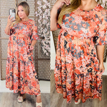 Load image into Gallery viewer, Rust/Navy Floral Tiered Dress
