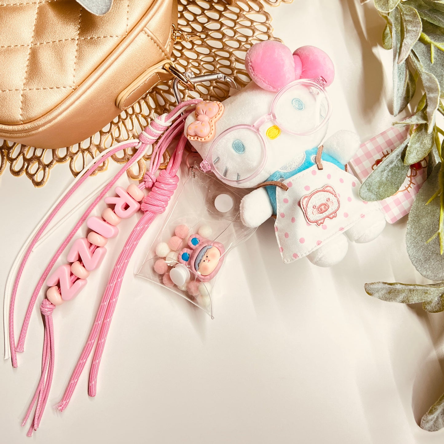 HANDMADE BAG CHARMS ~ OFFICIAL H. KITTY W/GLASSES
