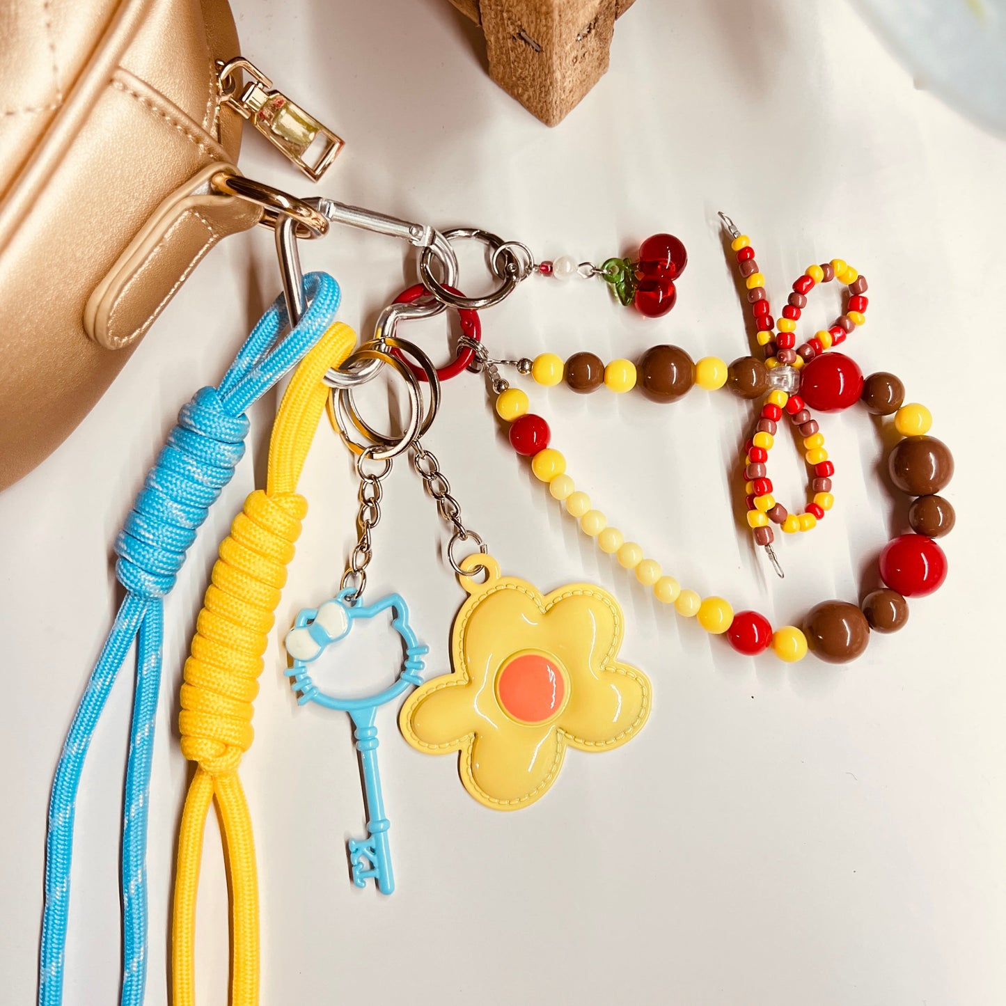 HANDMADE BAG CHARMS ~ YELLOW FLOWER METAL CHARM