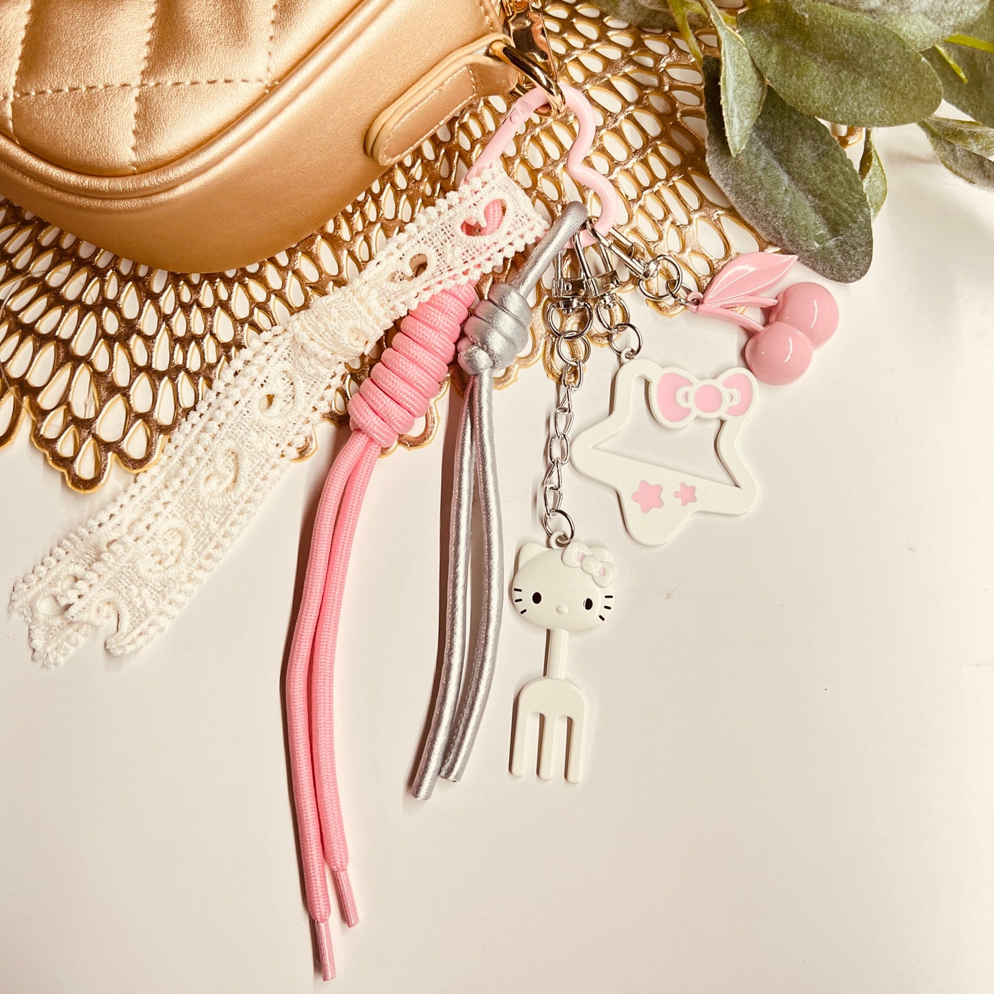 HANDMADE BAG CHARMS ~ CHERRY/STAR W. BOW