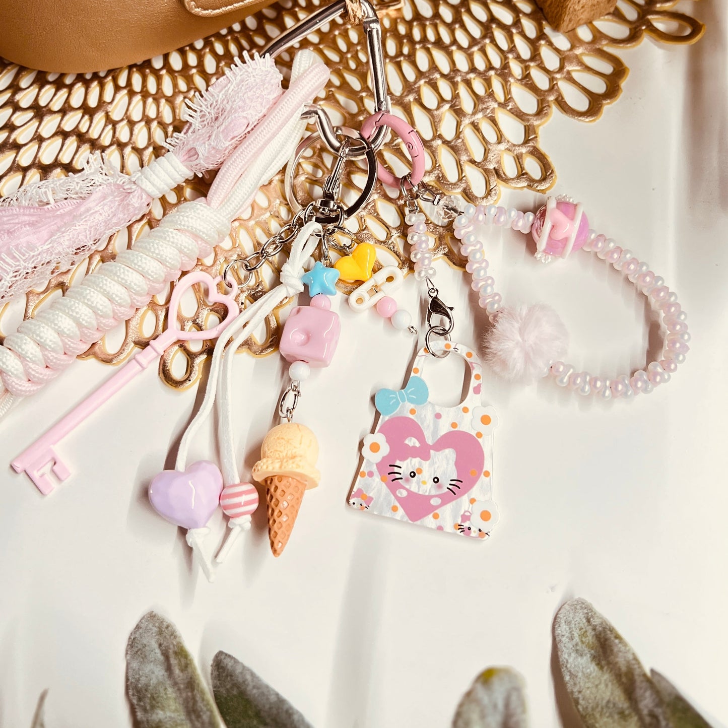 HANDMADE BAG CHARMS ~ ICE CREAM/HEARTS CHARMS