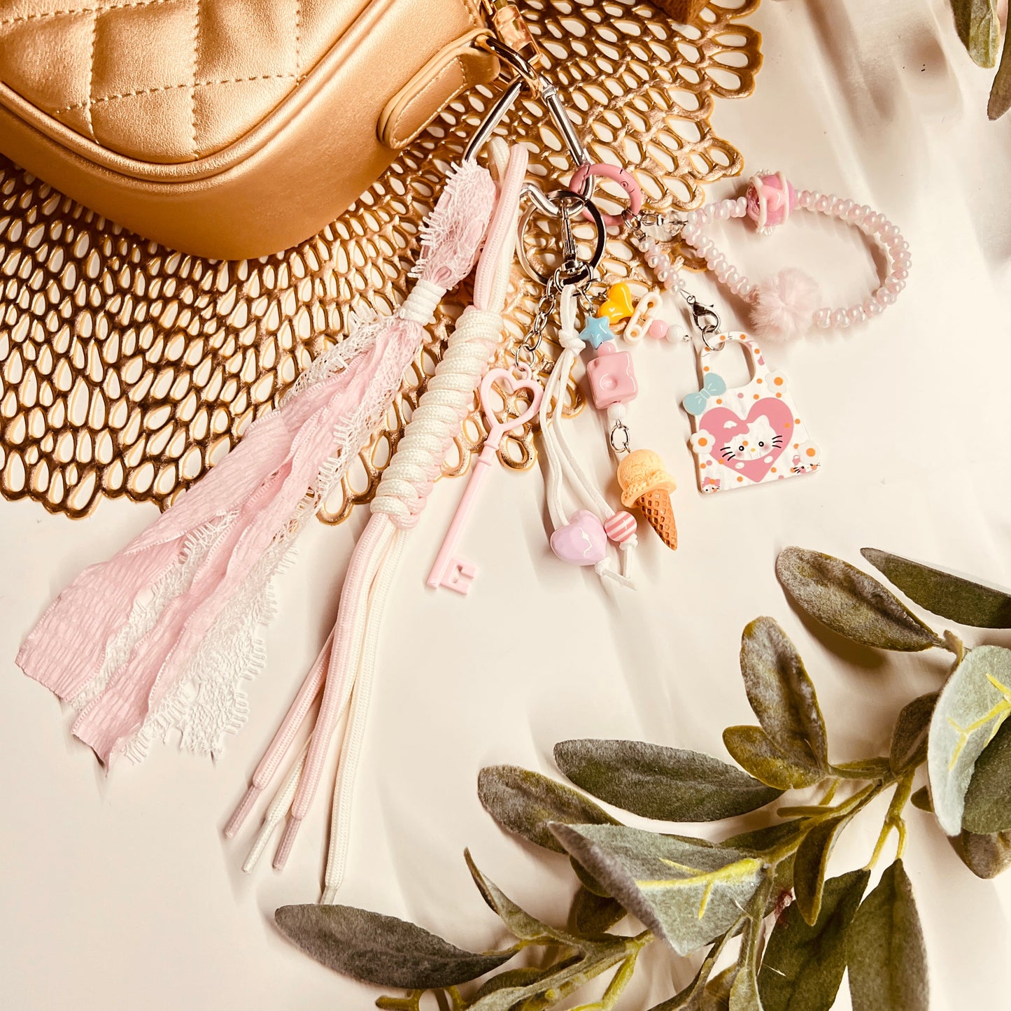 HANDMADE BAG CHARMS ~ ICE CREAM/HEARTS CHARMS