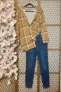 Puff Sleeve Plaid Shacket CAMEL