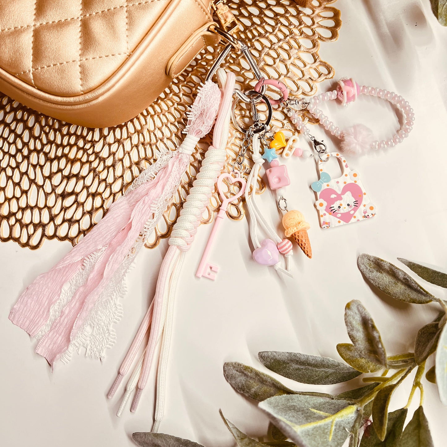 HANDMADE BAG CHARMS ~ ICE CREAM/HEARTS CHARMS