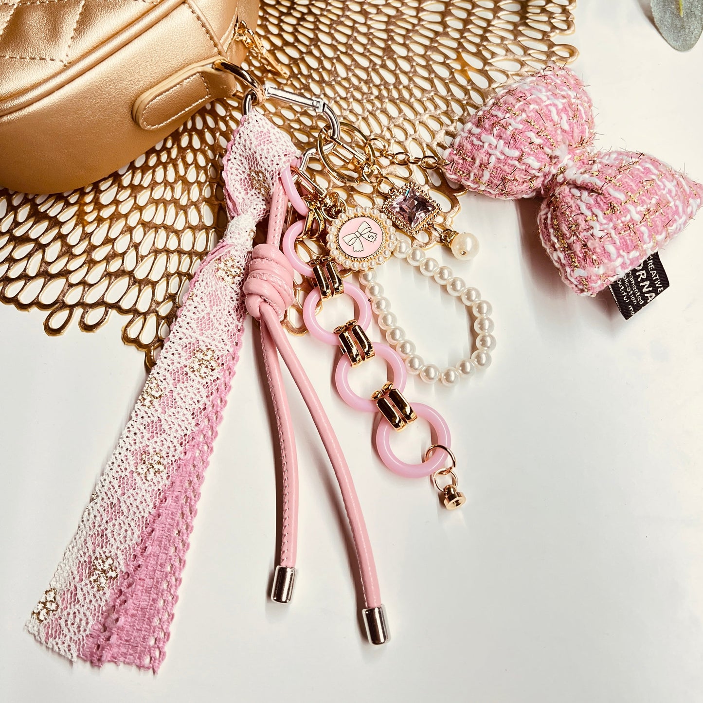 HANDMADE BAG CHARMS ~ PINK BOW/COQUETTE