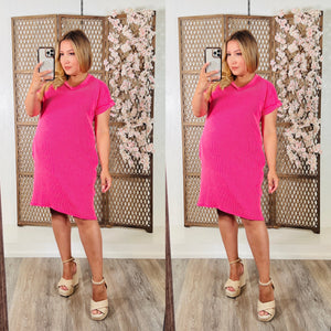 Loose Fit V-Neck Dress: Hot Pink