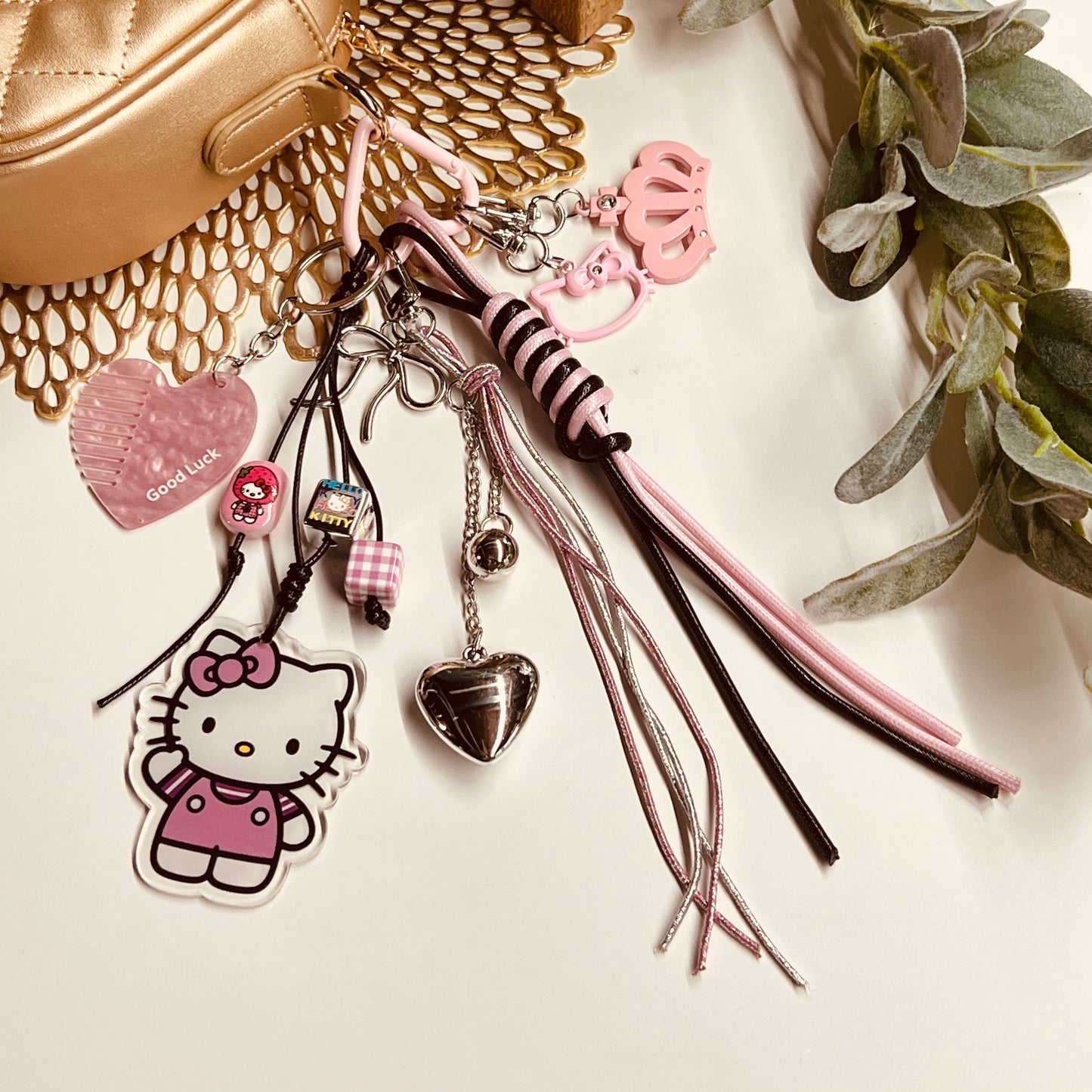 HANDMADE BAG CHARMS ~ CAT/PINK COMB