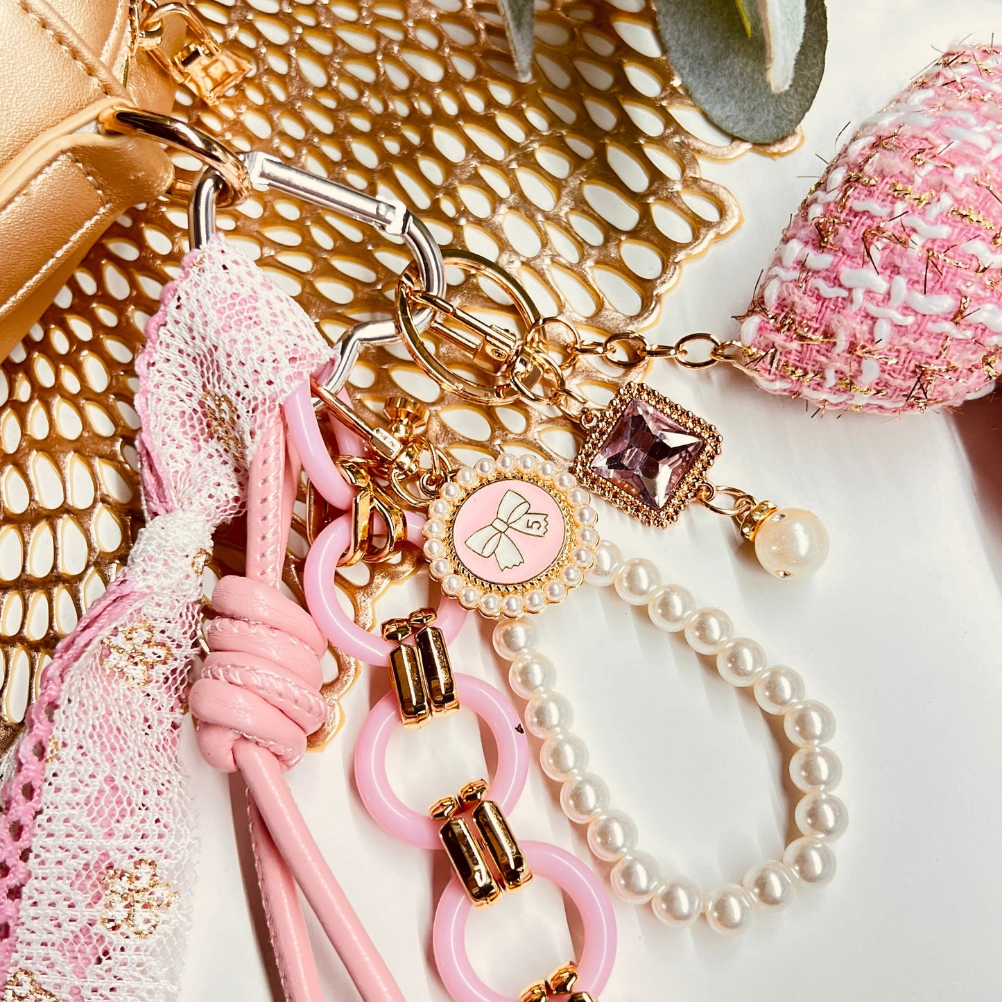 HANDMADE BAG CHARMS ~ PINK BOW/COQUETTE
