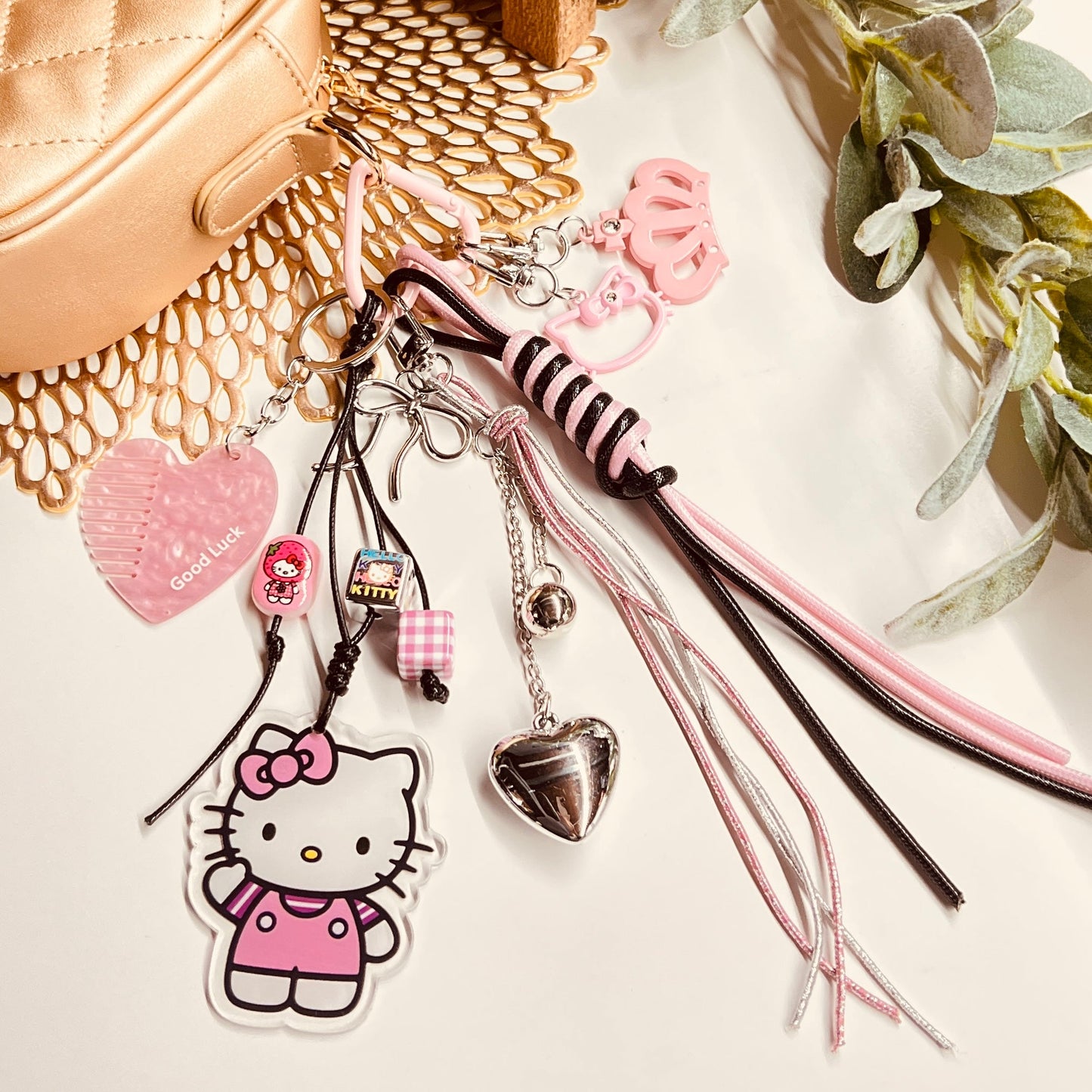 HANDMADE BAG CHARMS ~ CAT/PINK COMB