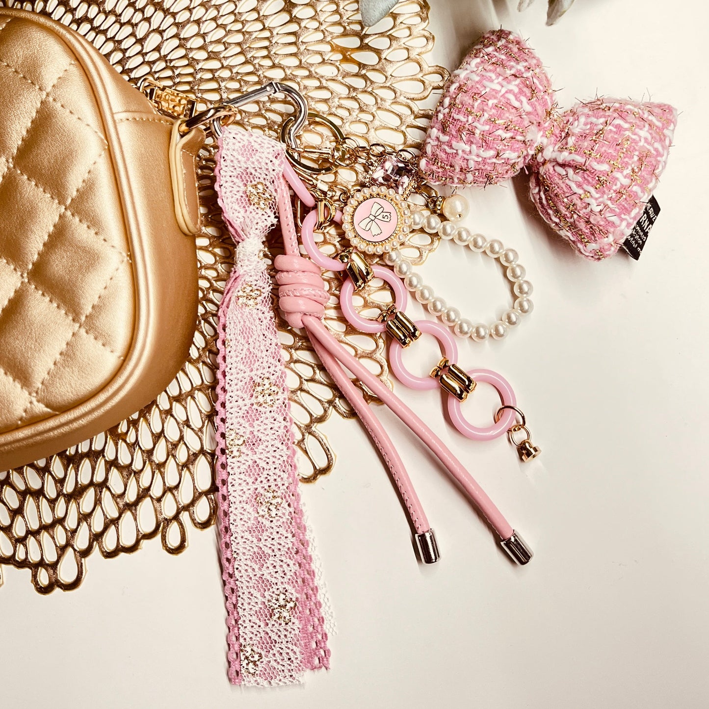 HANDMADE BAG CHARMS ~ PINK BOW/COQUETTE