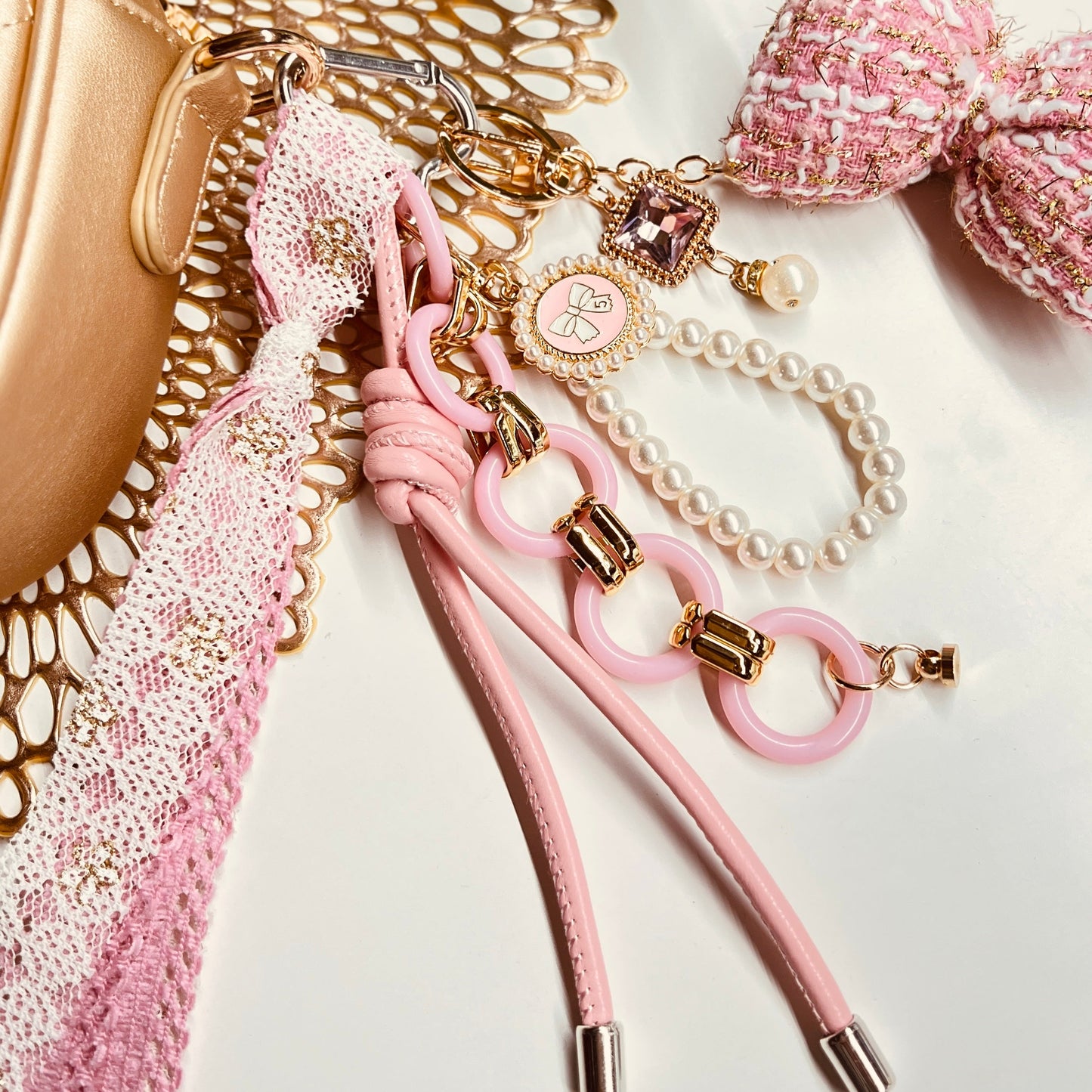 HANDMADE BAG CHARMS ~ PINK BOW/COQUETTE