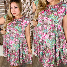 Load image into Gallery viewer, Brown Background Floral Tiered Dress
