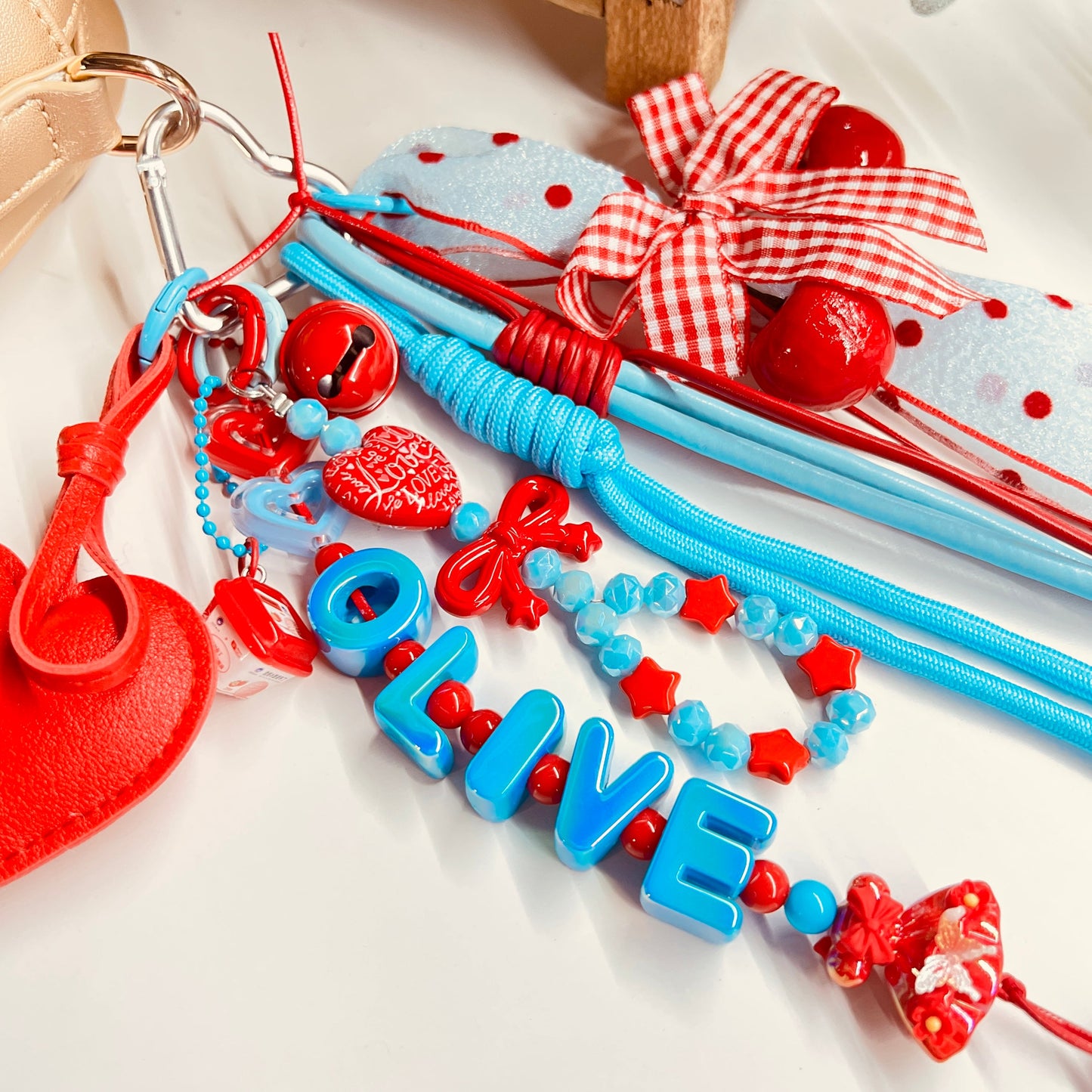 HANDMADE BAG CHARMS ~ BLUE/RED/HEART ~