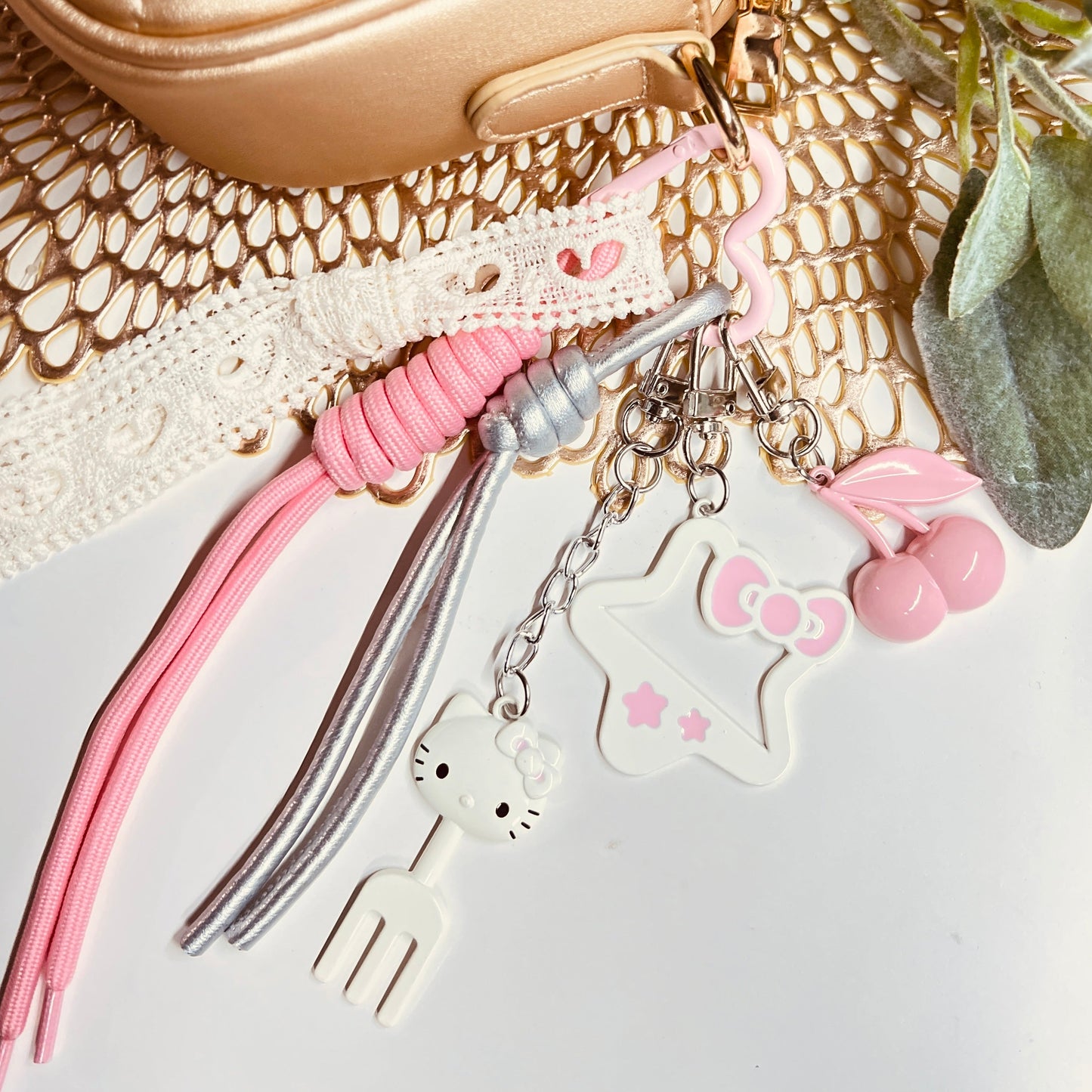 HANDMADE BAG CHARMS ~ CHERRY/STAR W. BOW