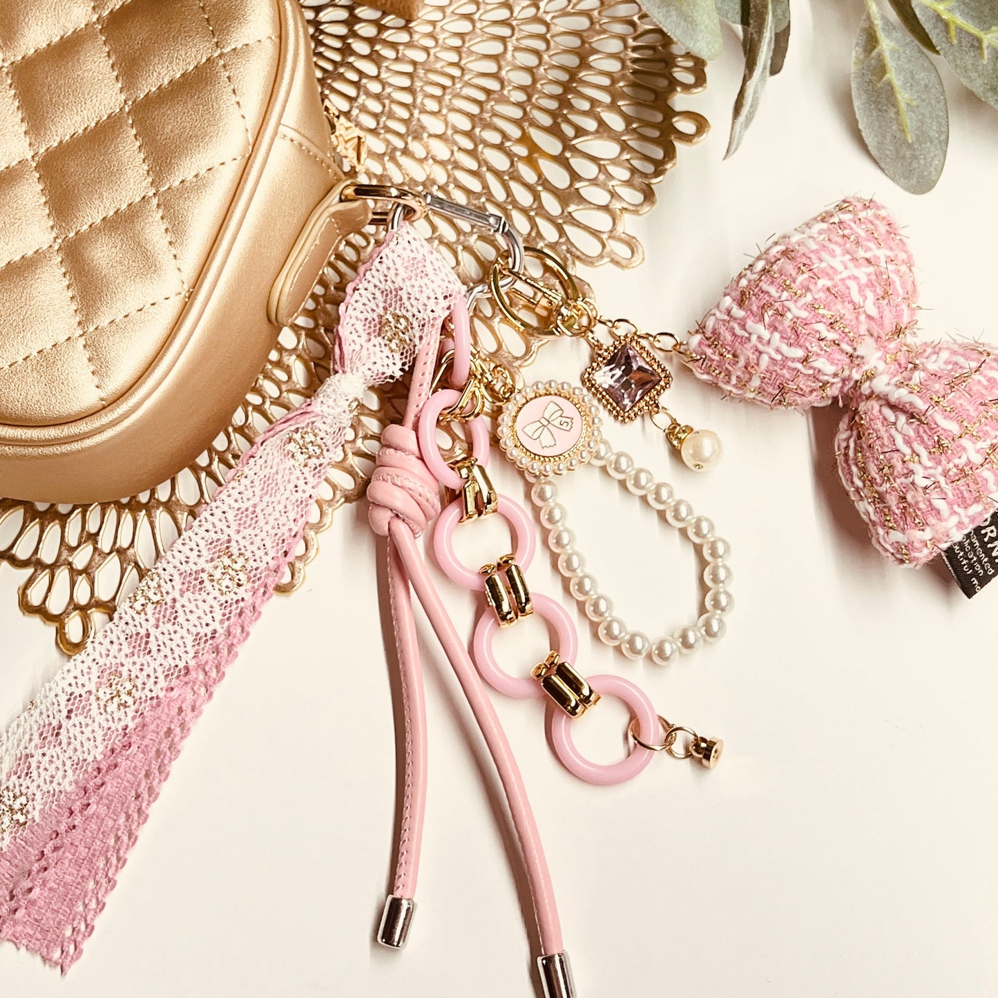 HANDMADE BAG CHARMS ~ PINK BOW/COQUETTE