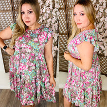 Load image into Gallery viewer, Brown Background Floral Tiered Dress
