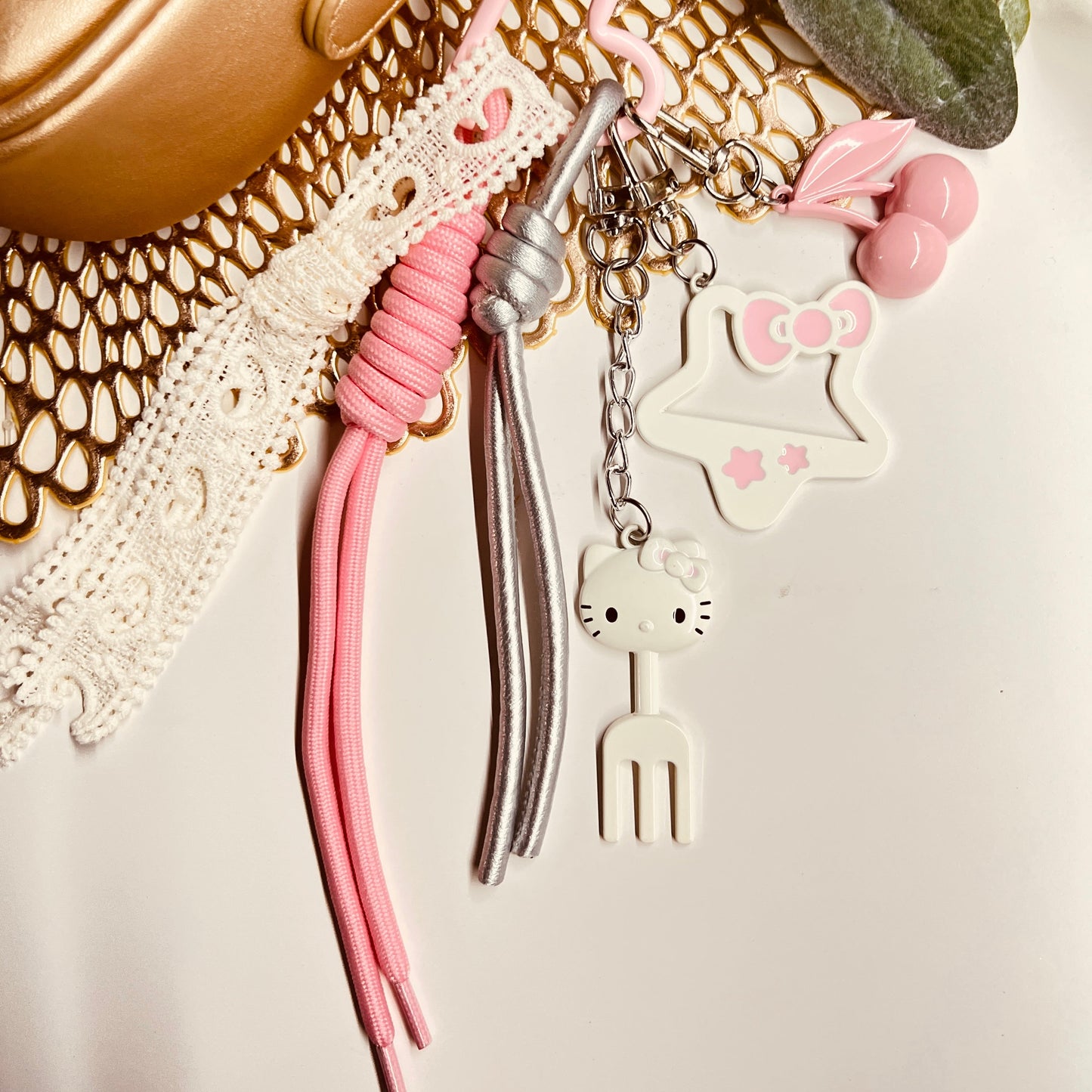 HANDMADE BAG CHARMS ~ CHERRY/STAR W. BOW