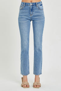 Risen Mid Rise Ankle Straight Jeans